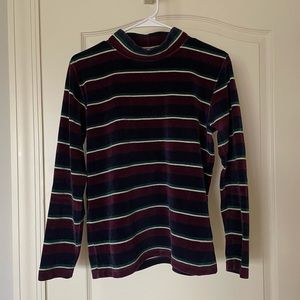 Adrienne Vittadini Sport Velvet Striped Mock Neck Top